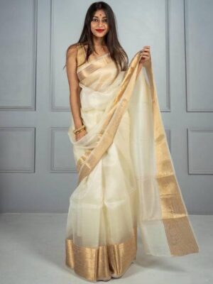 EXCLUSIVE SOLID KORA ORGANZA SAREE