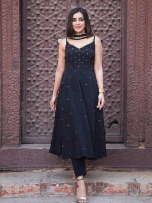 Black Nyra Cut Kurta Set With Solid Dupatta