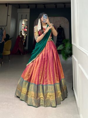 Kanjivaram lehenga choli and georgette dupatta