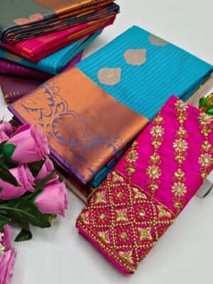 STUNNING VAIRAOOSI SAREES WITH GRAND LOOK DESIGNER BLOUSE COMBO COLLECTION