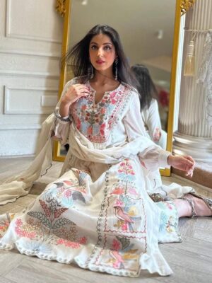 WHITE DESIGNER EMBRIDERY RICH SALWAR SET