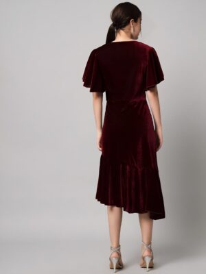 Round Neck Velvet A-Line Midi Dress