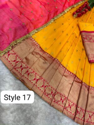 Gold Zari combination Kanjivaram Silk lehenga