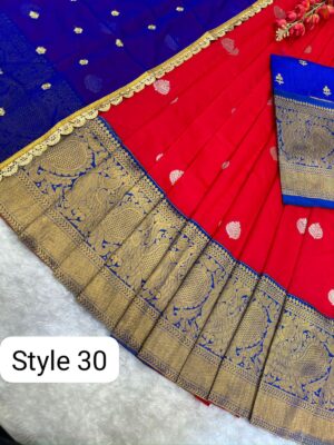 Gold Zari combination Kanjivaram Silk lehenga