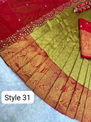 Gold Zari combination Kanjivaram Silk lehenga