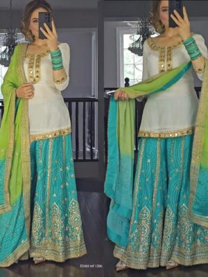 Designer Party Wear Top Sharara Suit In Fancy Style