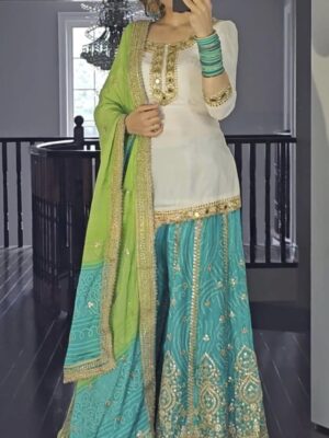 Designer Party Wear Top Sharara Suit In Fancy Style