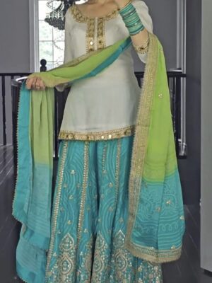 Designer Party Wear Top Sharara Suit In Fancy Style