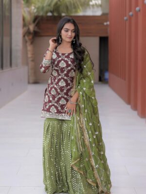 Designer Party Wear Top , Sharara Plazzo and Dupatta Set