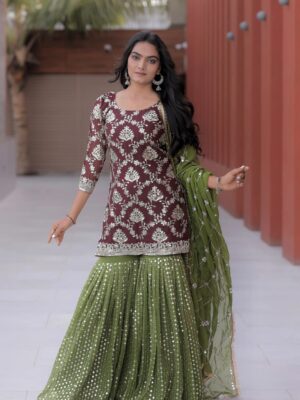 Designer Party Wear Top , Sharara Plazzo and Dupatta Set