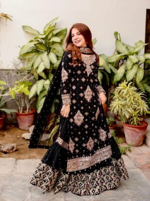 PARTY LONG KURTI WITH FULLY EMBROIDERED SHARARA