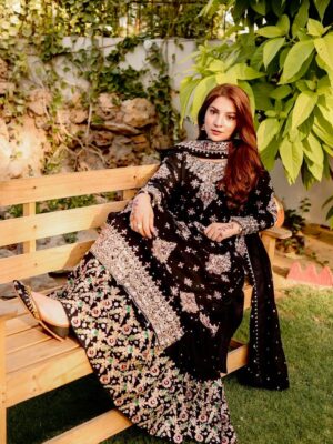 PARTY LONG KURTI WITH FULLY EMBROIDERED SHARARA