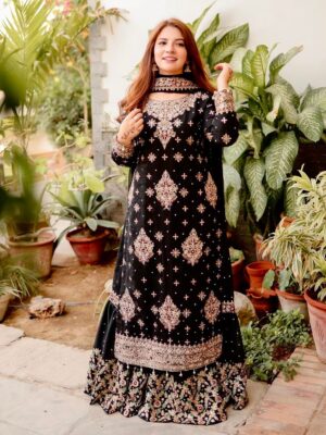 PARTY LONG KURTI WITH FULLY EMBROIDERED SHARARA