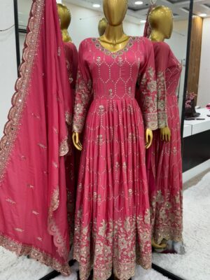 Heavy Chinnon Silk Embroidery Salwar