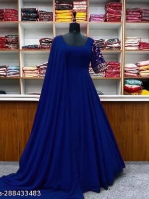 HEAVY FOX GEORGETTE GOWNS WITH EMBROIDERY ZARI WORK WITH DUPTTA