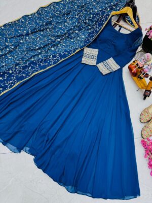 Designer Party Gown & Dupatta Set